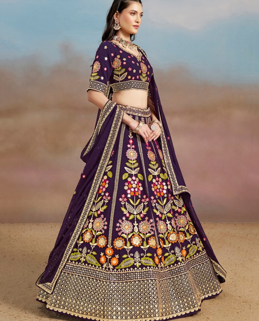 6008 - PURPLE MULTI COLOR THREADS WORK FESTIVE LEHENGA CHOLI